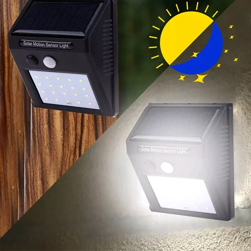 Solar Light Outdoor 20 LED Wall Lamp Human Body Sensor 3 Mode Waterproof Garden Decor Street Lights Sunlight Powered